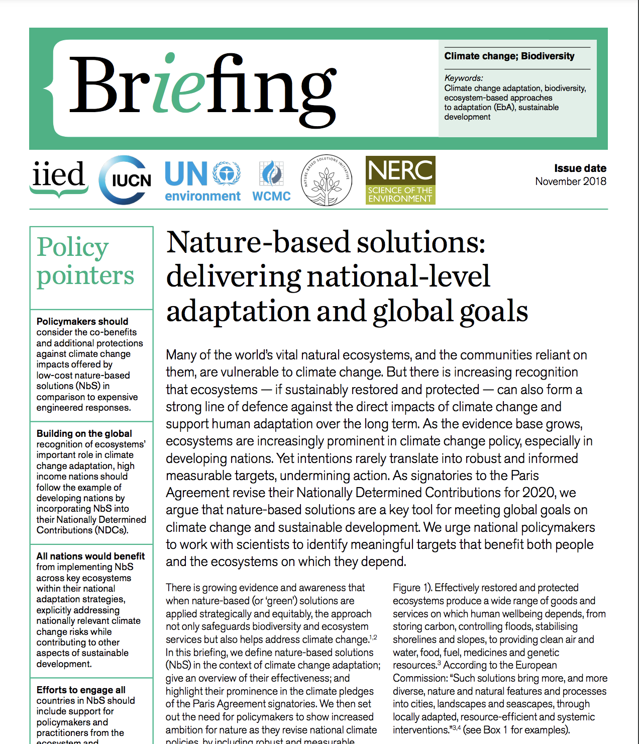 Nature-based solutions: delivering national-level adaptation and global goals