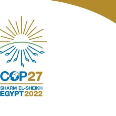 COP27 Logo. Text: COP27. Sharm El-Sheikh. Egypt 2022.