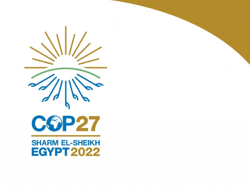 COP27 Logo. Text: COP27. Sharm El-Sheikh. Egypt 2022.