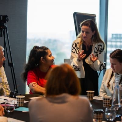 Prof Nathalie Seddon speaking with PAN participants