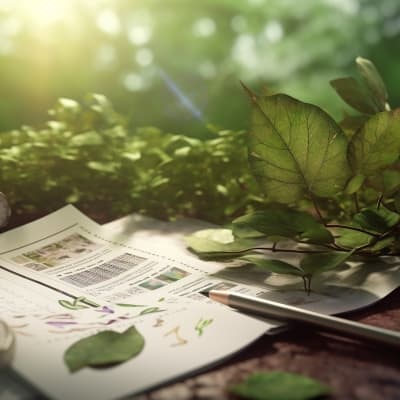 3d render of leaves and paperwork