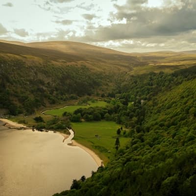 Ireland landscape with lake and hills